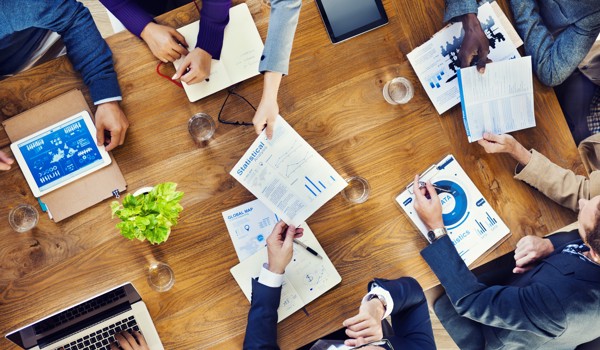 Birds eye of meeting around table